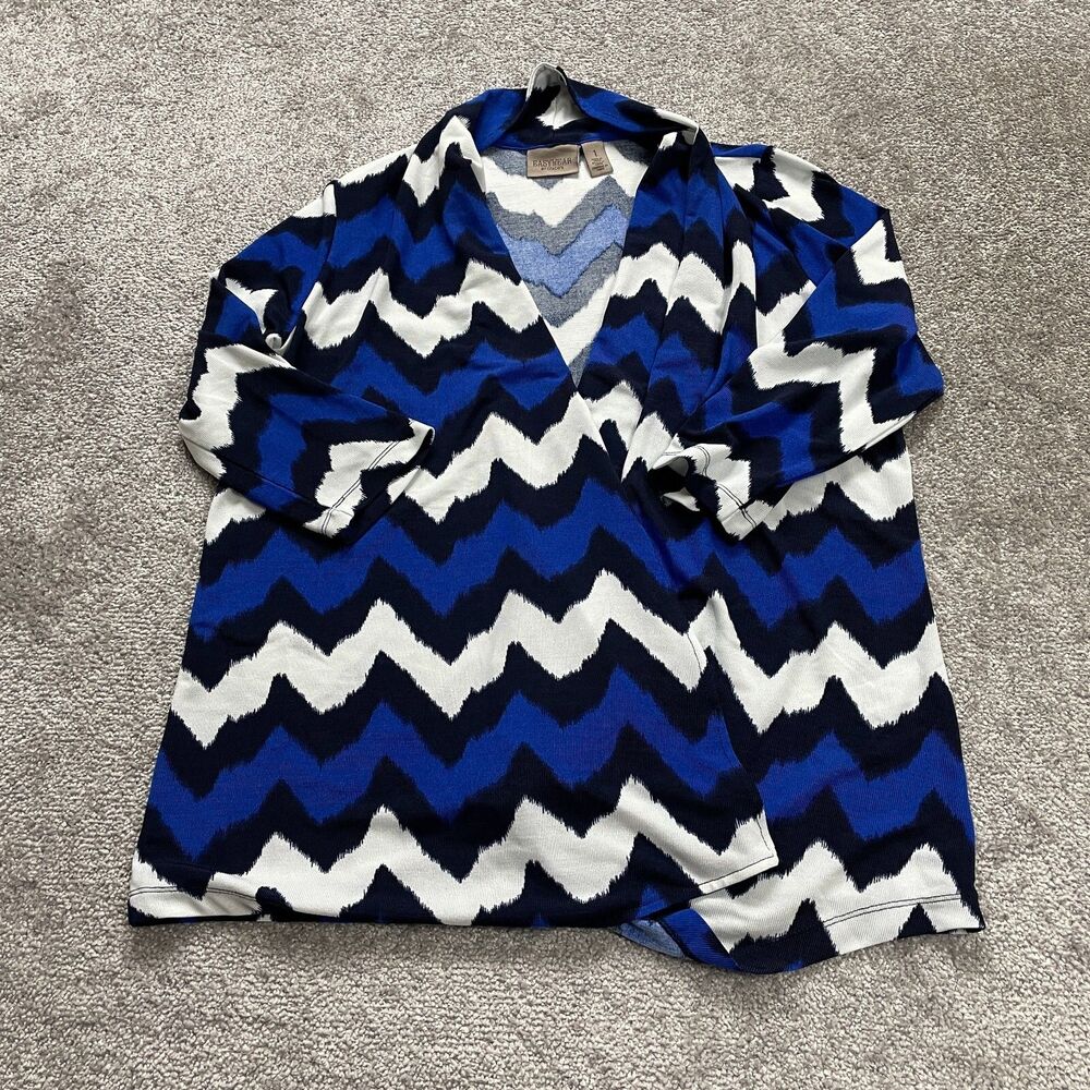 Easywear By Chico's Open Cardigan Womens 1 Medium Multicolor Zigzag Stretch Top
